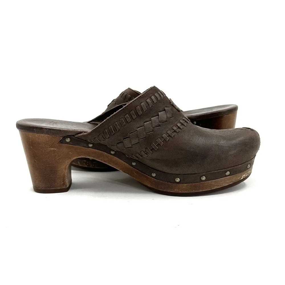 Ugg | Vivica Brown Woven Leather Wooden Clog Size US 8 - Picture 6 of 13